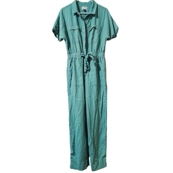 Universal Thread Womens Short Sleeve Linen Jumpsuit Green - Picture 1 of 5